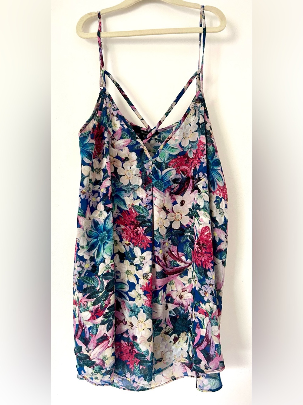 Guess Floral Strappy Cami in Blue, White, Pink